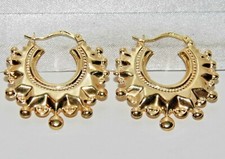 9ct Gold Spiked Large Victorian Style Creole Hoop Ladies Earrings