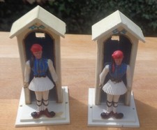 Vintage AOHNA Plastic Greek Presidential Guard Soldiers In Sentry Boxesx2 - Blue
