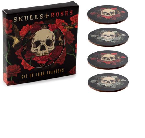 Skulls roses cork coasters - skulls,