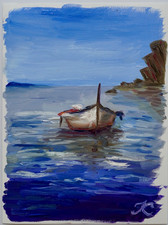 Oil Painting, Lonely Boat, Oil