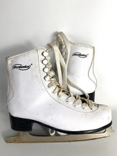Vintage Ice Skating Boots - White Leather Look Ice Skates - Size 36  - 4.5 - GC