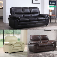 Leather Sofa Suite 3+2+1 Seater – Black, Brown, Cream, Grey  & FootStools VERONA