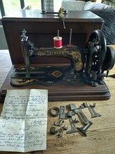 Antique Singer 12K Fiddle Base Sewing Machine 1881 Square Case/Key/attachments