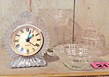 Pressed Glass Job lot Quartz Clock, Trinket Dishes And Rose Pressed Vase Vintage