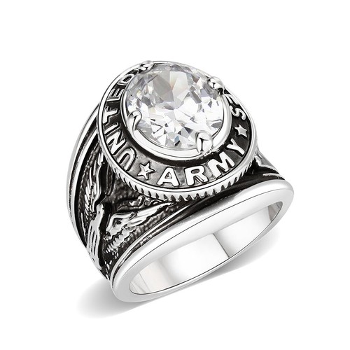 Mens navy ring military silver