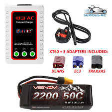 Venom RC Car Battery 11.1v 3S LiPo 2200mAh XT60 DEANS EC3 TRAXXAS & LiPo Charger