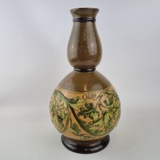Large Antique Doulton Impasto Stoneware Vase Decorated Vines 36cm High 