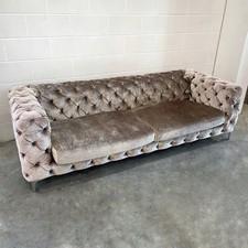 Luxury 4 Seater Silver Mink Plush Velvet Chesterfield Sofa - Free Delivery ? 