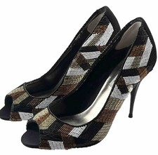 DUNE Ladies Shoes - Brown, Black, Gold, White, Beaded, with 5.5 Inch Heels, UK 6