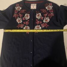 Country Rose cardigan Small Embroidery Roses Navy Blue