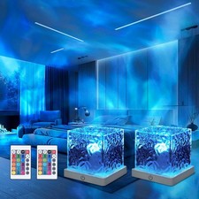 2PCS RGB Cube Aurora Night Light Ocean Wave Projector Lamp W/Remote 16 Color