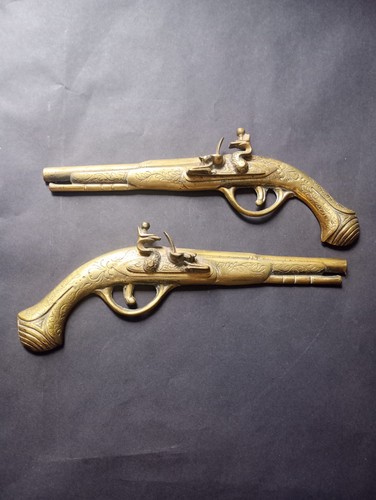 Vintage pair brass - pair, flintlock