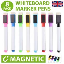 8 Colour Magnetic White Board Marker Pens Pen Dry Eraser Easy Wipe Whiteboard UK