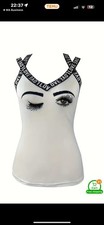 White Womsns Size 12 Vest Top With Eyebrows Printed On New
