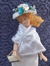 Handmade 1/12th Scale Ladies Miniature Dolls House Hat/ Shawl/Bag. (Turquoise)..