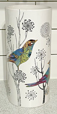 THE LIBRA COMPANY LARGE WHITE CYLINDER VASE STICK STAND EXOTIC BIRDS & SEEDHEADS