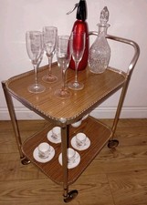Vintage Retro 2 Tier Cocktail Drinks Tea Hostess Trolley Gin Cart Wood Effect 