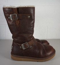Womens UGG Australia Kensington Brown Leather Sherpa Calf Boots - UK 6.5