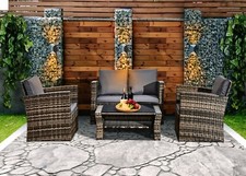 4 Seater Outdoor Rattan Garden Furniture Set MixGrey Patio Table Chair & Cushion