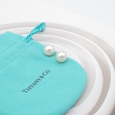 Tiffany Co. White Akoya South Sea 9 mm Pearl Stud Earrings in 18K White Gold