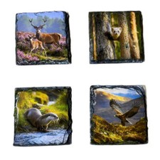 Scottish Animal Slate Coaster Set–Natural Stone Drink Coasters Rustic Gift Decor