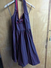 Vintage style 1950s Dolly Dagger halter neck swing dress black w red spot UK14