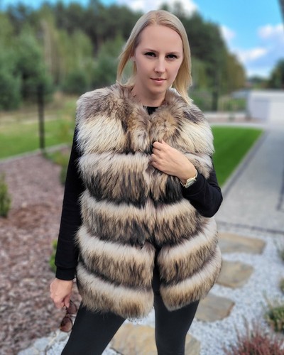 Genuine raccoon fur vest - raccoon,