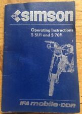 SIMSON MOTORCYCLE S 51/1 + S 70/1 OWNERS OPERATING MANUAL