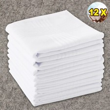 12 Pack Of Mens/Gentlemens/Ladies large White Satin Bordered Handkerchiefs,Hanky