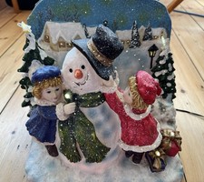 Vintage 2004 Light Up Fibre Optic Polyresin Christmas Plaque Snowman