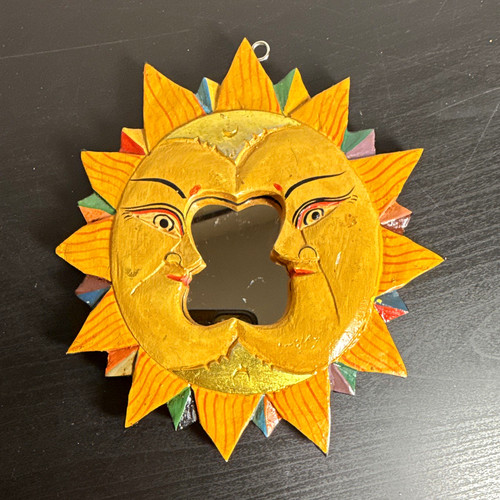 Sun moon wooden mirror - 7”,