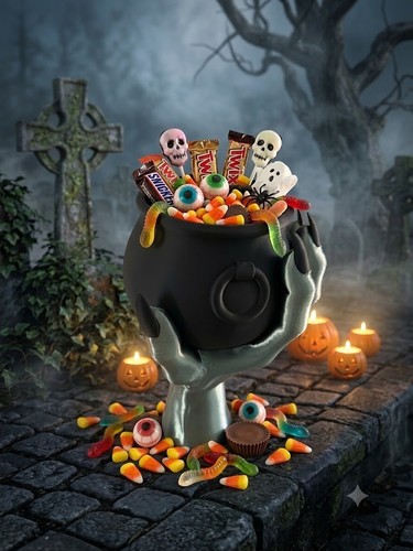Halloween witch hand cauldron - witch,