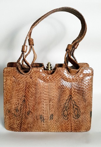 Brown snake skin kelly - skin, bag