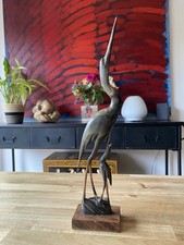 Vintage Hand Carved Horn Bird Sculpture Cranes Herons Figurine Folk Art