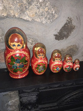 Christmas 5pc Matryoshka Russian Nesting Dolls. Hand painted And Signed