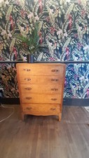 Vintage Light Oak Tall Chest Of 5 Drawers
