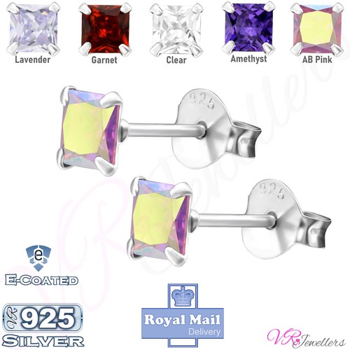 925 square cubic zirconia stud - 925,