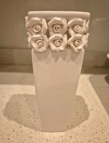 White square ceramic vase - white,