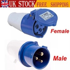 NEW Mains Plug 240V 16A Blue 3 Pin Electric Hook Up Caravan Connector UK Stock