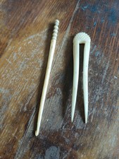 Antique Carved Bovine Bone Sewing/ Crochet Tools ? Great Carving