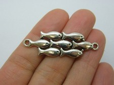 2 School of fish connector charms antique silver tone FF23