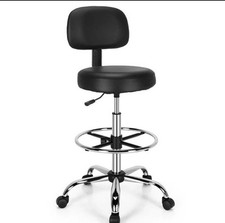 Ergonomic Black Adjustable Faux Leather Upholstered Cushion Stool with Back Rest