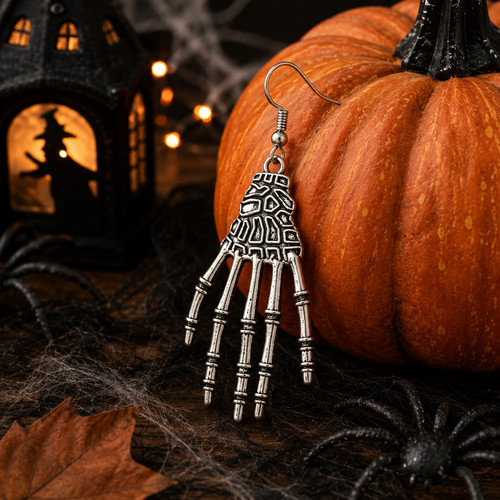 Skeleton hand earrings silver - earrings,