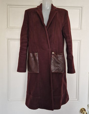 Nicole Farhi burgundy wool blend coat with leather pockets Size 12