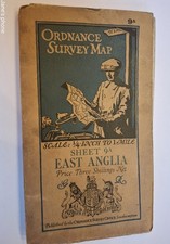 Vintage Ordnance Survey East Anglia Folding Map (1924?) Cloth, Sheet 9A