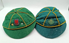 2 VINTAGE BOY SCOUTS CAPS WITH BADGES. USED CONDITION. (SOME MOTH MARKS ON ONE)