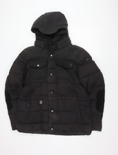 Feraud Jeans Women's Black Puffer Jacket L Hooded Winter Coat