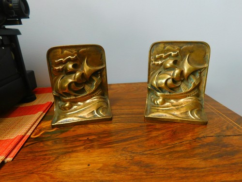 Antique solid brass bookends - solid,