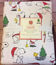 Snoopy Pottery Barn Peanuts Twin Sheet Holiday Party Christmas Charlie Brown ,