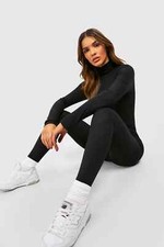 SEXY Women's Boohoo Rib Long Sleeve Jumpsuit Slim Unitard Leggings yoga
